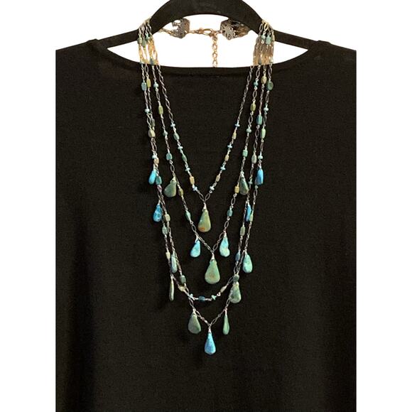 Handmade Sterling Silver & Turquoise 4 Tier Graduating Necklace Statement Vintag - Picture 1 of 10